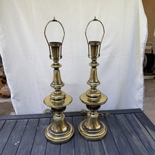 Pair Vtg Wescal Solid Brass Table Lamps Mid Century Modern Hollywood Regency 29” picture