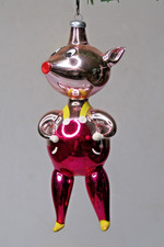 Vintage Glass Pink PIG PIGGY BOY Figurine Christmas Ornament De Carlini Italy picture