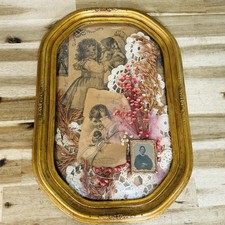 Antique Victorian Flower Arrangement Memorial Oval Convex Bubble Glass Frame picture
