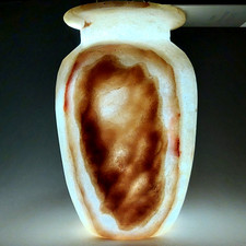 Vintage Egyptian Museum Replica Hand-Carved Alabaster Marble Stone Bud Vase~SK10 picture