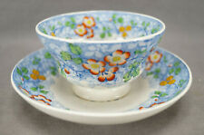 Ridgway 629 Hand Colored Floral Blue Transferware Tea Bowl & Saucer C. 1838-45 C picture