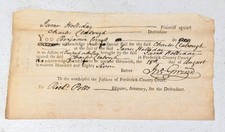 1787 Frederick County, MD Summons to Appear in Court, James Holliday, Charles Cl picture