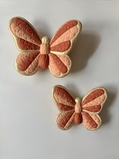Set of 2 Vintage Retro Hand Painted Ceramic Quilted Look Butterfly Wall Hangings picture