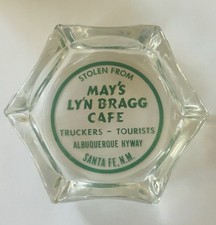 VINTAGE MAY'S LY'N BRAGG CAFE ADVERTISING ASHTRAY - ROUTE 66 ALBUQUERQUE HWY NM picture