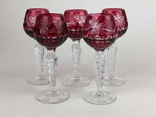 Vintage Bohemian Crystal Cut to Clear Aperitif Wine Glasses Set of 5 Red / Clear picture