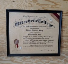 1938 Otterbein College Bachelor of Arts Framed 18