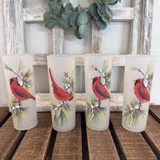 Federal Frosted Tom Collins Glasses with Cardinals set of 4 picture