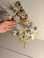 Homco Metal Art Wall Hanging Hummingbirds Flowers Branches Brass Tone picture