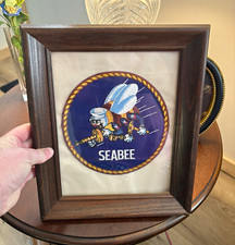 US Navy Seabee Militaria Patch/Insignia Framed in Wood Frame, 6.5