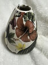 Vintage Small Vase With Hibiscus Flowers And Tropical Leaves EUC picture