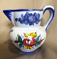 Hand Painted Portugal Pottery Pitcher Creamer Vestal Alcobaga Floral Pattern 548 picture