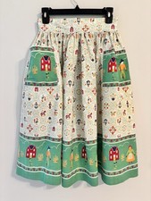 Vintage Pennsylvania Dutch Farm Country Bordered Tie Back Apron Mid century picture