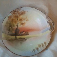 Antique Nippon  Tree in the Meadow Hand Painted Handled Candy / Relish Dish 7x7 picture