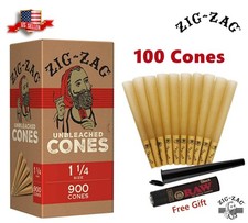 Zig-Zag Unbleached Paper Cones 1 1/4 Size 100 Pack & Black Tube & Lighter picture