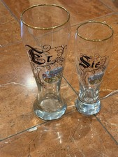 GERMAN BEER GLASSES DER SIE HIS HERS MAN WOMAN HANAU VILLAGE SCENE LOT 2 PAIR EU picture