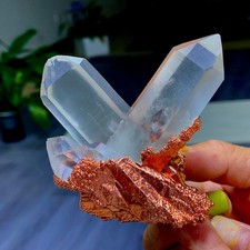 193G Rare iridescent Natural Copper + white quartz crystal mineral-symbiosis picture