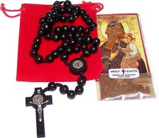 10 finger wooden Rosaries from Bethlehem with Soil and Pendant / olive tree leaf picture