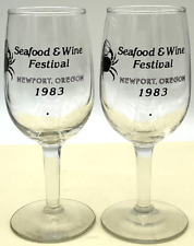 Vintage Pair 1983 Newport Oregon Seafood Wine Festival Stemware Glasses Barware picture