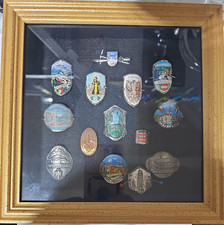 Vintage Travel Souvenir Shield Badges Pin Lapel hat Tack Collectible in frame picture