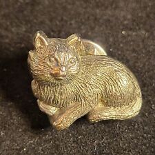 Kitten Kitty Cat Figural Silver Pewter Tone Brooch Lapel Badge Vest Pin picture