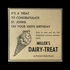 Vintage Miller's Dairy Treat Fowler Michigan Ice Cream St Johns 100th Ad picture