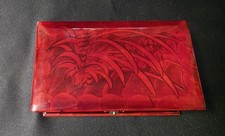 Vintage Chinese Red Black Lacquer Jewelry Box Silk Lining Chinoiserie 1980s picture