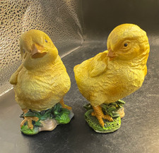 Set Of 2 Yellow Baby Chicks Figurines On Green Base, Chicken Animal Class picture