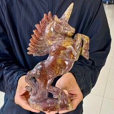 3.13LB Large Natural Ocean Jasper Unicorn Carving Crystal Healing Home Decoratio picture