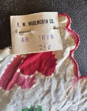 Vintage F.W. Woolworth Co. Valentine Handkerchief Hand Printed **Original Tags.  picture