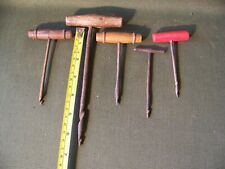 5 Primitive Antique Wood T-Handle Auger Gimlet Boring Bit Drill Bits picture