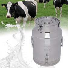 Stainless Steel Milk Can Wine Barrel Bucket Milk Storage Container w/ Faucet 28L picture