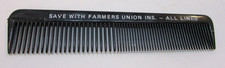 Old 1950s Farmers Union Insurance Advertising Promo Vintage Black Plastic Comb picture