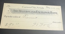 Antique 1898 The Bullion And Exchange Bank Cancelled Check Carson City Rare picture