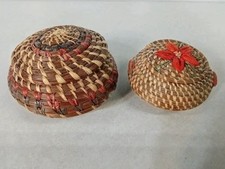 2 Vintage Woven Lidded Native American Basket's Coushatta pine needle basket picture