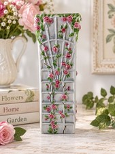 Vintage Hand-Painted Ceramic Rose Trellis Vase 8
