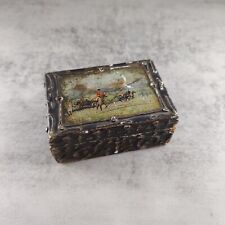 Vintage Wood Box Small w Fox Hunt Scene on Lid, for Keepsakes Trinkets Jewelry  picture