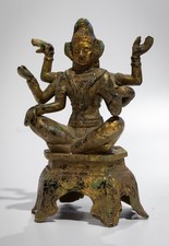 Vintage 20th Century Cast Iron 6-Armed Deity Vasudhara Statue - Gilded & Patinat picture