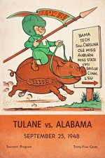 Vintage 1948 Tulane vs Alabama Football Poster - 24x36” - Large Format Historic picture