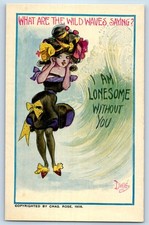 c1910's Fashion Woman I Am Lonesome Without You Dwig Signed Artist Postcard picture