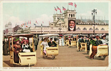 Atlantic City NJ Steeplechase Boardwalk Rolling Chairs Postcard 1900s Wicker picture