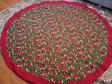 Vintage Handmade Quilted Christmas Tree Skirt Apples Holly Berries  Cottagecore picture
