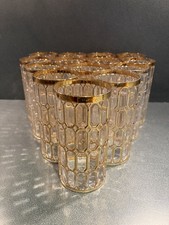 Vintage Set of 14 Imperial Spanish Windows Glasses Gold Mid Century Modern picture
