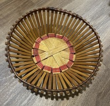 Bamboo Hand Woven Multipurpose Fruit Basket MCM Approx 10”x 3” Vintage picture