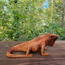 Hand Carved Wooden Iguana Figurine Realistic Lizard Statue Exotic Home Decor picture