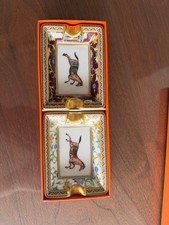HERMES Ashtray Cheval d'Orient Mini Ashtray Set of 2 with Box Horse Pattern Gold picture