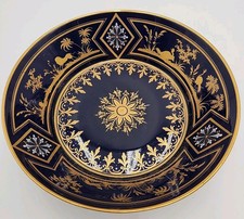 Rare Antiq Royal Vienna Porcelain Cobalt Blue Bowl Gilded Painted Enamel Flowers picture