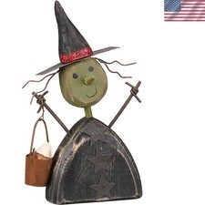 Hand-Carved Halloween Witch Sitter with Glitter Details - Rustic Home Accent picture