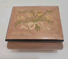 Vtg Floral Inlaid Small Wood Music Box San Francisco Handmade Sorrento Italy picture