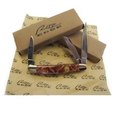 3 Blade STOCKMAN Pocket Knife w/ Brown Marble Style Acrylic Handle - Rite Edge picture