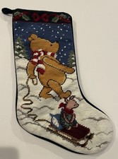 VTG Classic Winnie The Pooh Needlepoint Christmas Stocking Piglet Snow Disney picture